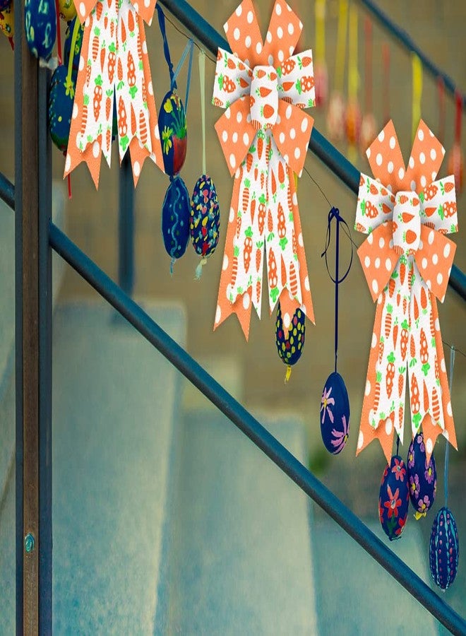 Heureppy قطعتان من فيونكات إكليل عيد الفصح، فيونكة زينة عيد الفصح، برتقالية وبيضاء منقطة، جزر، فيونكات من الخيش للأكاليل، فيونكات شريطية لعيد الفصح، فيونكات لتزيين قمة الشجرة ليوم عيد الفصح، ديكور منزلي داخلي وخارجي، لوازم زينة الأكاليل - Image 4